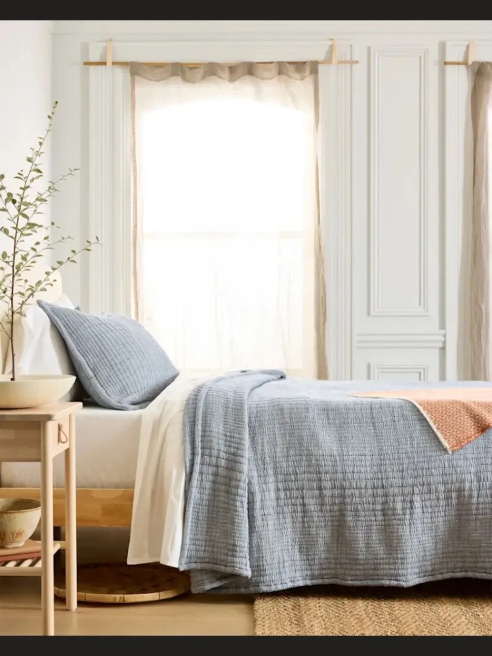 Quince organic cotton channel stitch, coverlet set king/California king blue